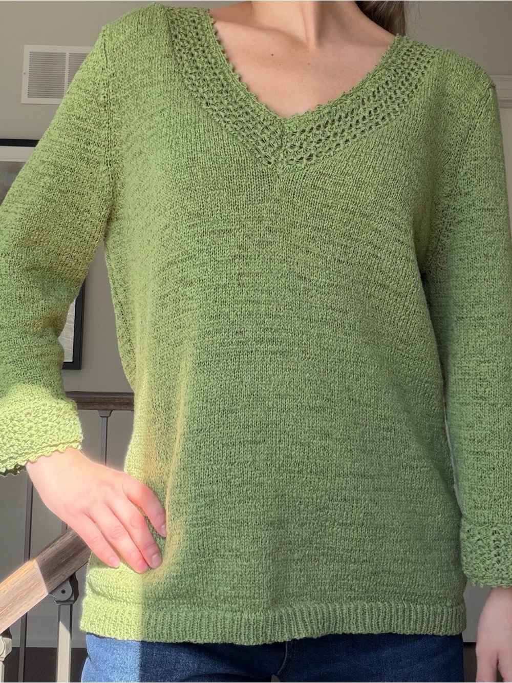nomi Light Green V-Neck Knit Sweater